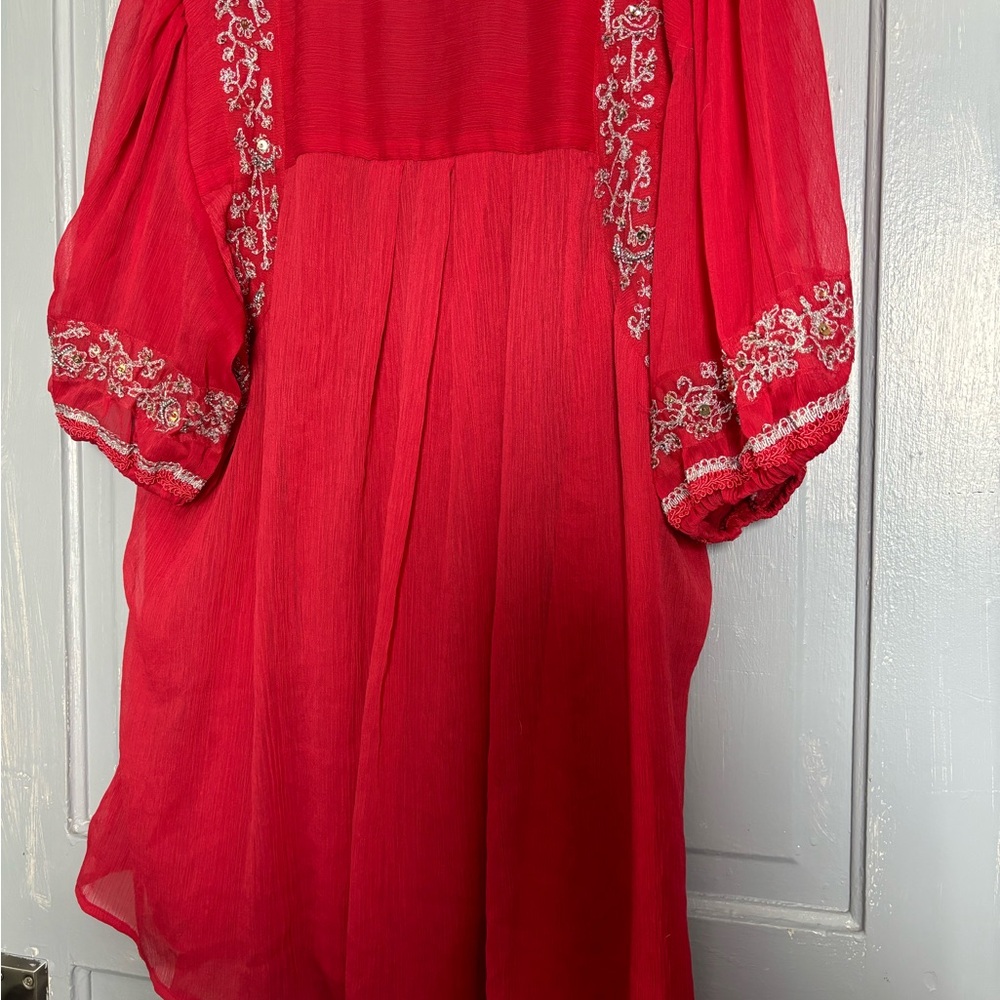 Red Embroidered Boho Dress